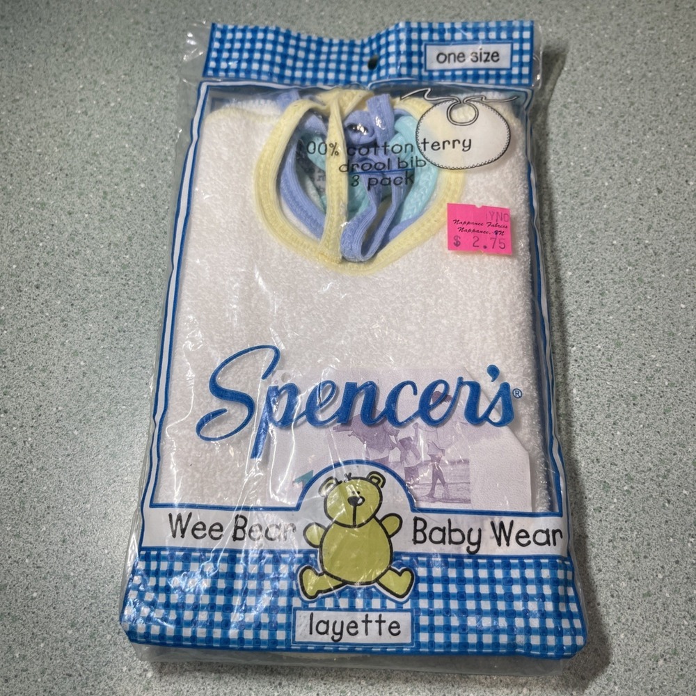 Vintage Baby Spencer's Drool Bibs 3 Pack Terry Cloth 80s Sealed USA Cotton